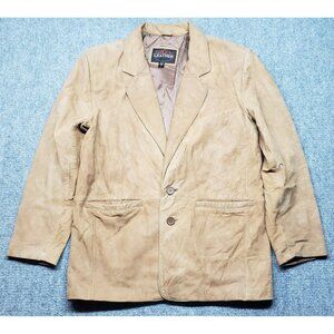 Lucky Leather Blazer Jacket Mens Size L Beige Single Breasted Notch Lapel